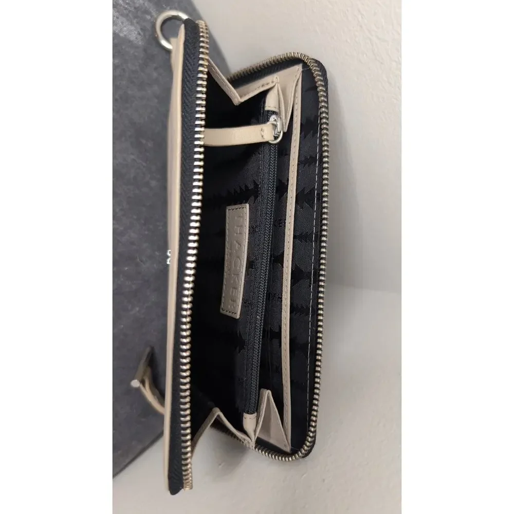 Thacker Camila taupe gray plain basic single zip clutch wallet